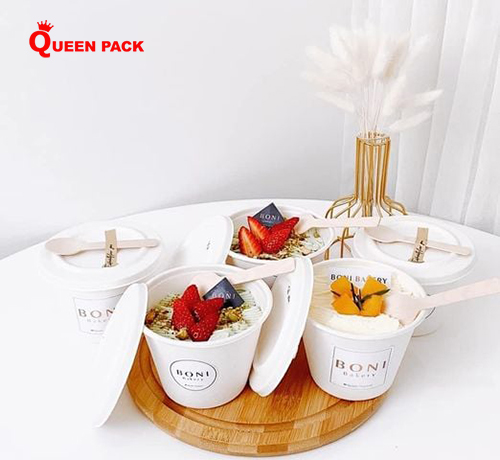 Tô bát giấy trắng in logo đơn giản