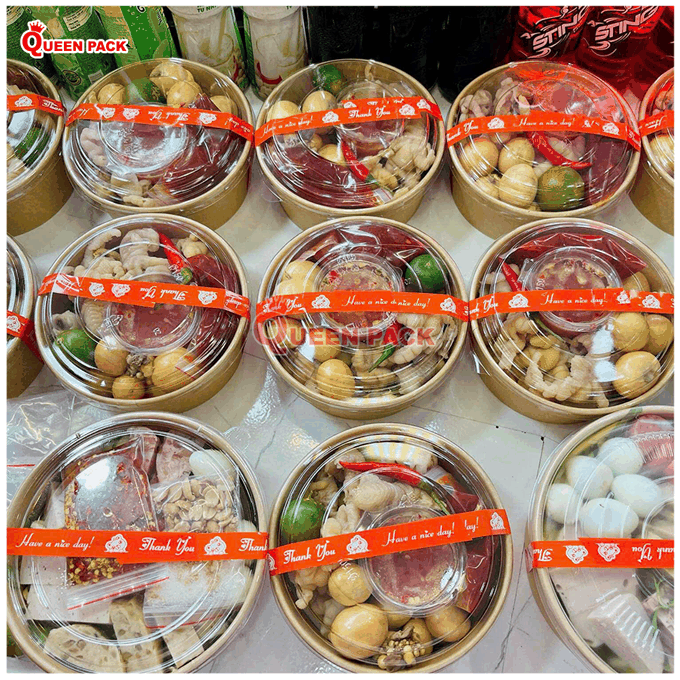 Alternative view of Tô/bát giấy kraft 1300ml (43Oz) nắp trong OPS