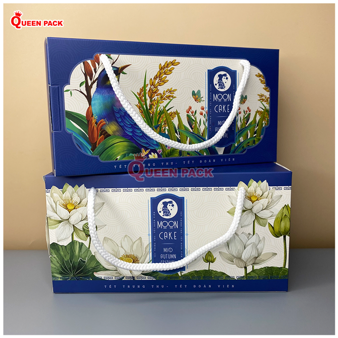 Hộp trung thu 2 bánh - Sen trắng - Công xanh