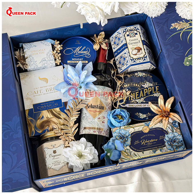 hop dung qua tet cao cap Xuan Ca xanh duong
