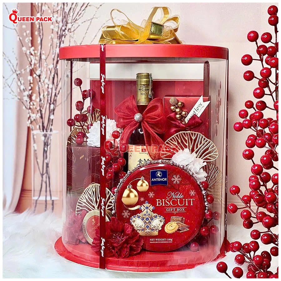 Hộp mica vuông trong suốt đế giấy đỏ