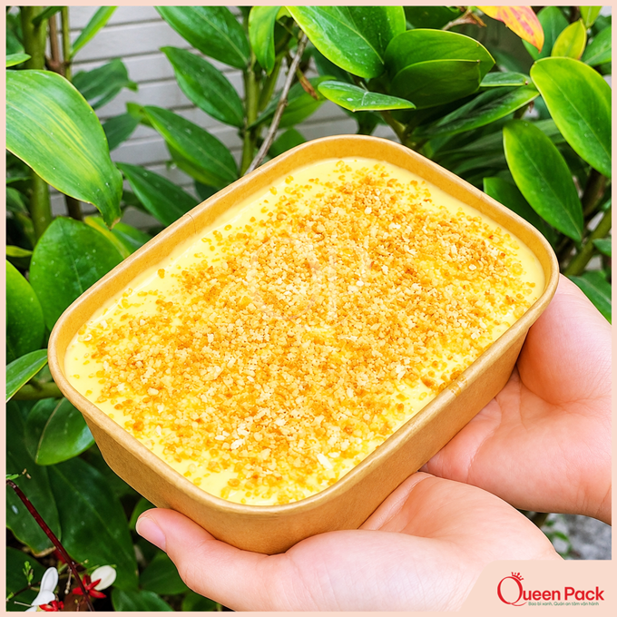 Tô giấy Kraft chữ nhật 580ml đựng bánh ngọt phủ vụn hạt