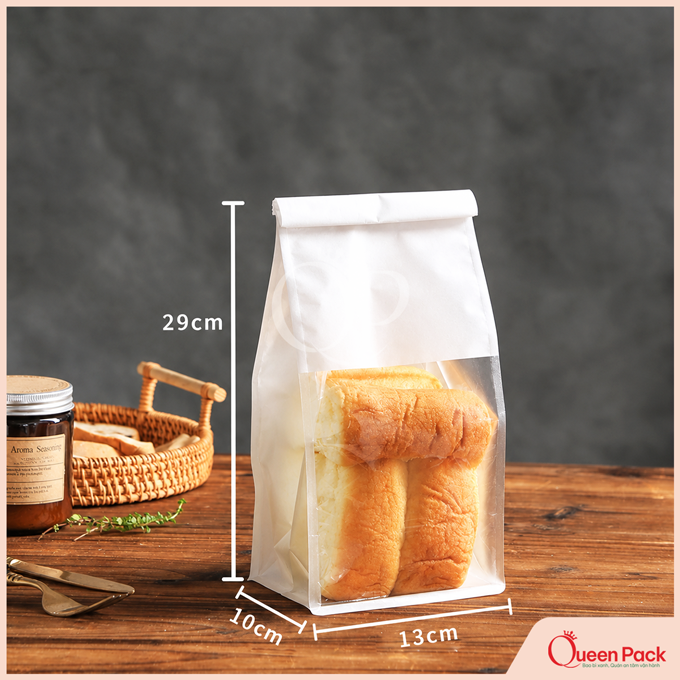 ẫu túi giấy trắng cửa sổ trong đựng bánh mì, sandwich,..